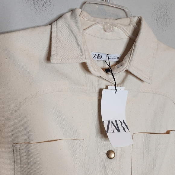 NWT Zara Cream Denim Playsuit Romper Size Large. - Picture 2 of 16